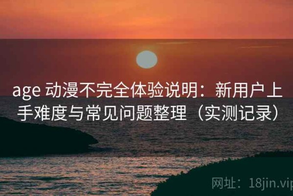 age 动漫不完全体验说明：新用户上手难度与常见问题整理（实测记录）